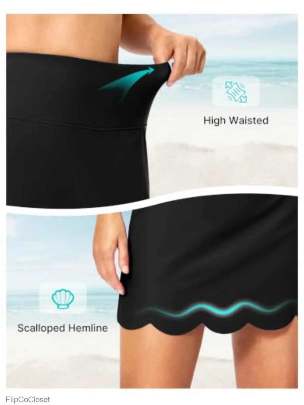 High Waist Tummy Control Swim Skirt Bottom with Shorts Liner UPF 50 Quick Dry